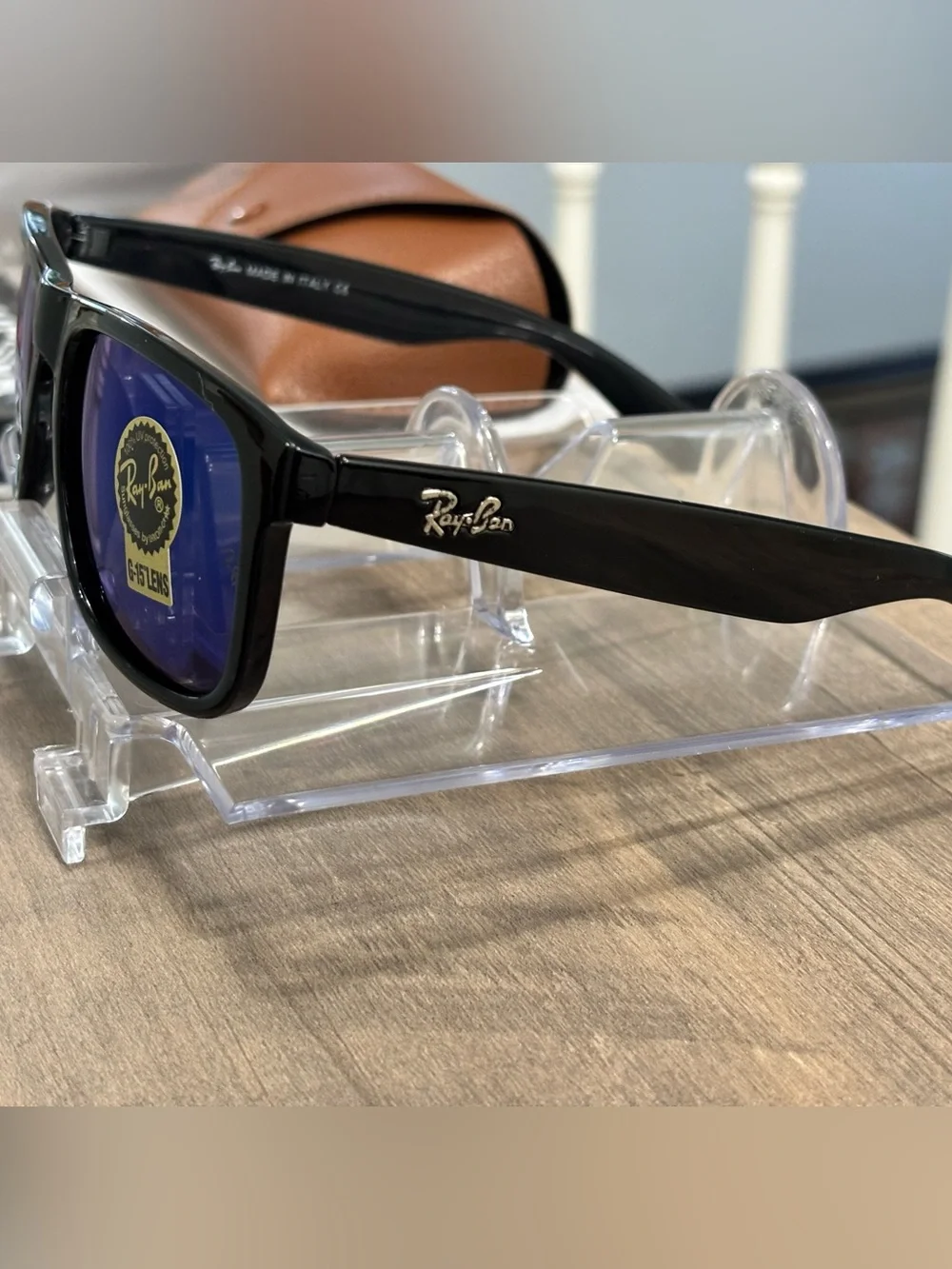 Ray-Ban Black Frames with Blue Mirrored G-15 Lenses